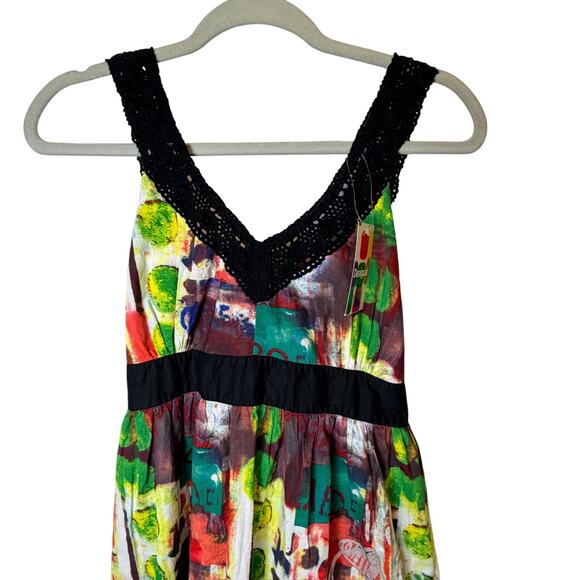 NEW Desigual Reina Dal Maxi Dress Women’s Size 44 (L/XL) Boho Art Print Crochet - Picture 3 of 9